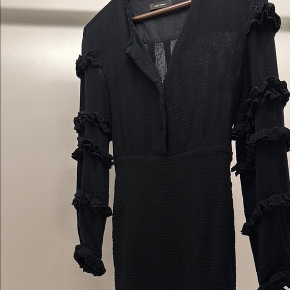 Isabel Marant Black Ruffled Textured Long Sleeve Dress - Picture 3 of 6